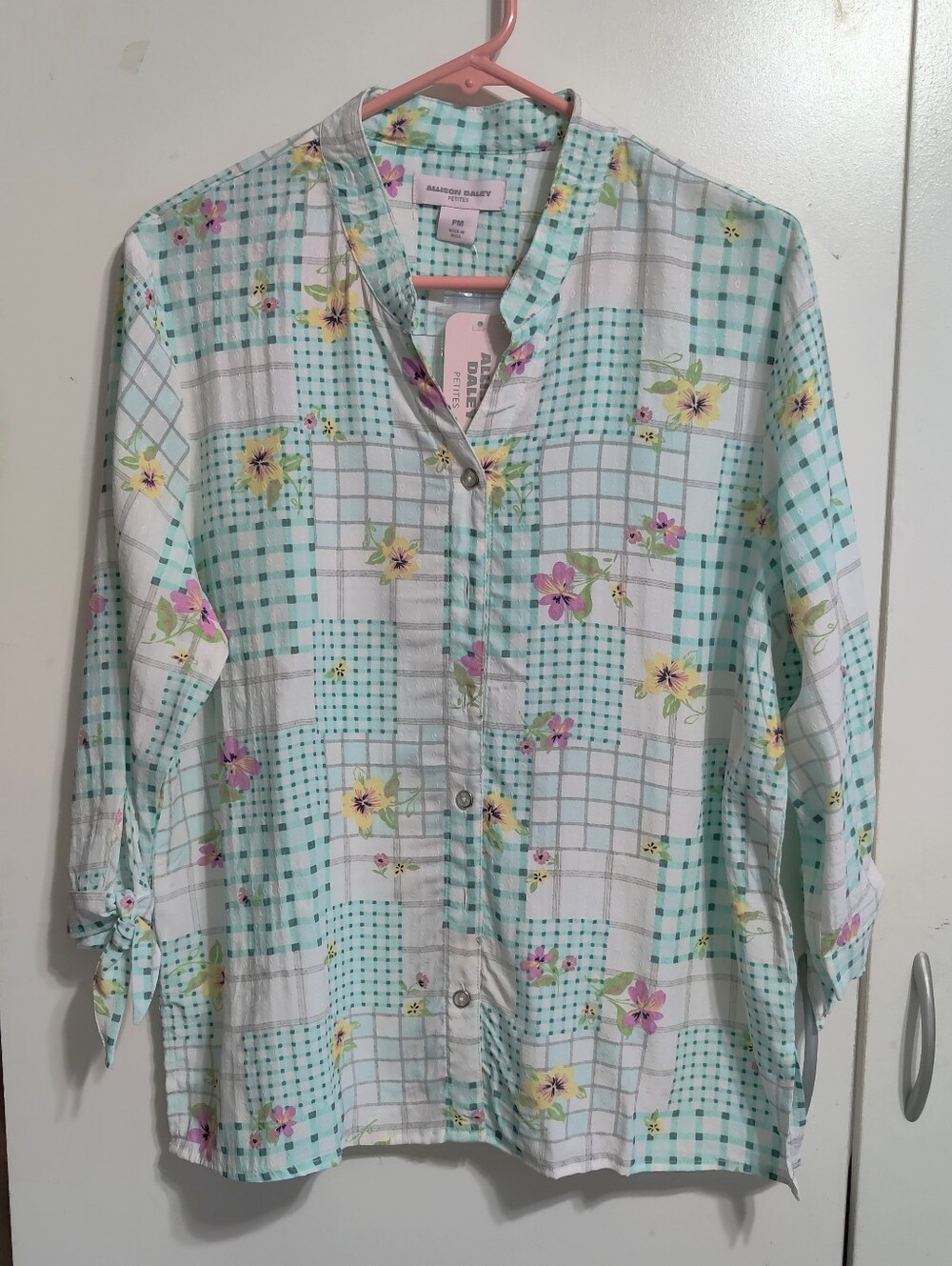 NWT Allison Daley Floral Gingham Blouse